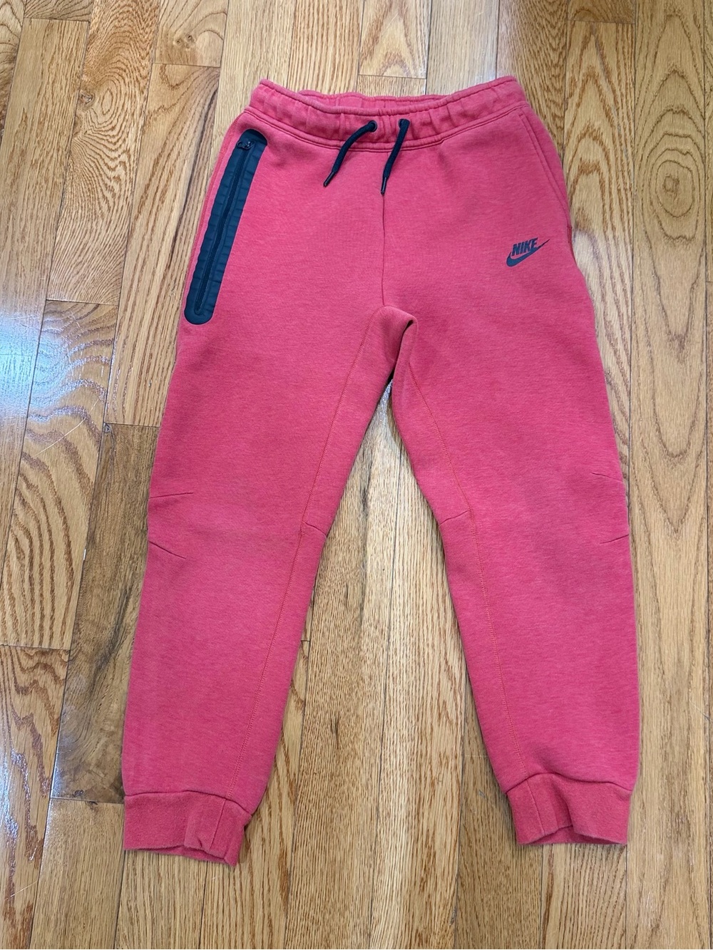 Boys Size L Nike Tech Fleece Joggers  Red Pink Blk Zipper Pocket Sweatpants Fit